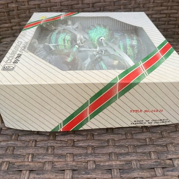 VINTAGE Christmas Bulb Noma Doubleglo Clear Silver Glitter Set of 5 Original Box - Picture 5 of 9